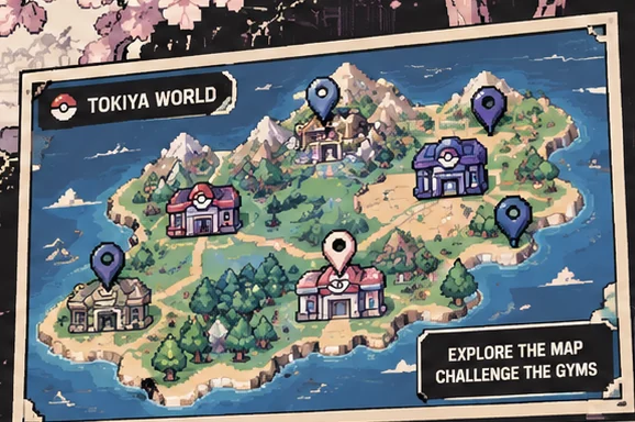 Concept map of the Tokiya world, with multiple gym locations and routes